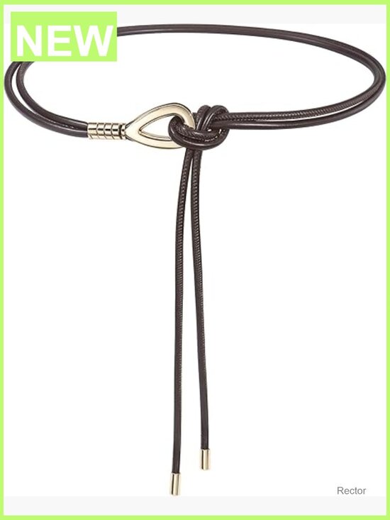 PU Leather Double Tie Belt with Gold Buckle for Dresses
